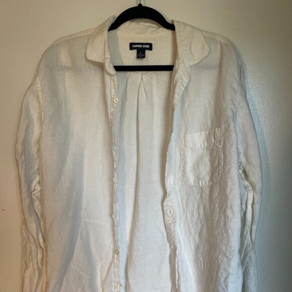 L Land's End White Long Sleeve Button Down - Picture 1 of 6